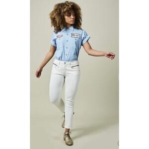 R13 Biker Boy Cropped Moto Straight Jeans in White Riot Women's Size 27